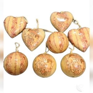 Vintage Victorian Decoupage Cherubs Roses Heart Sphere Shaped Ornaments Taiwan